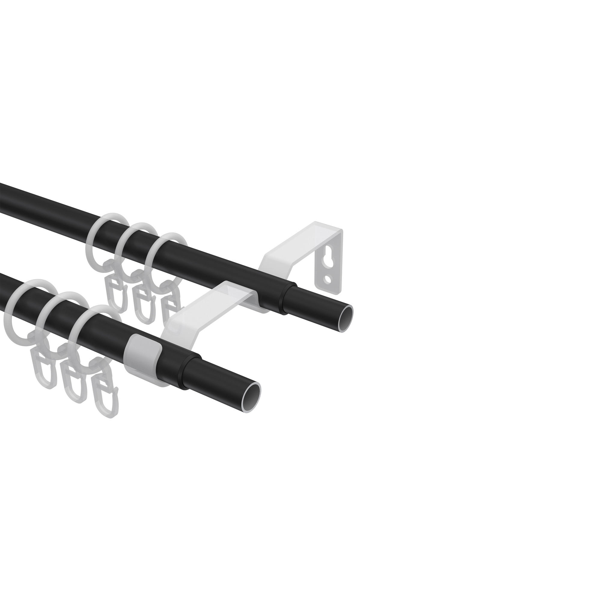 GARDINENSTANGE / TELESKOPSTANGE Hera Livo 160-300 cm, 2-läufig, 16/13 mm Ø Schwarz - Schwarz, Kunststoff/Metall (300cm) - INTERDECO