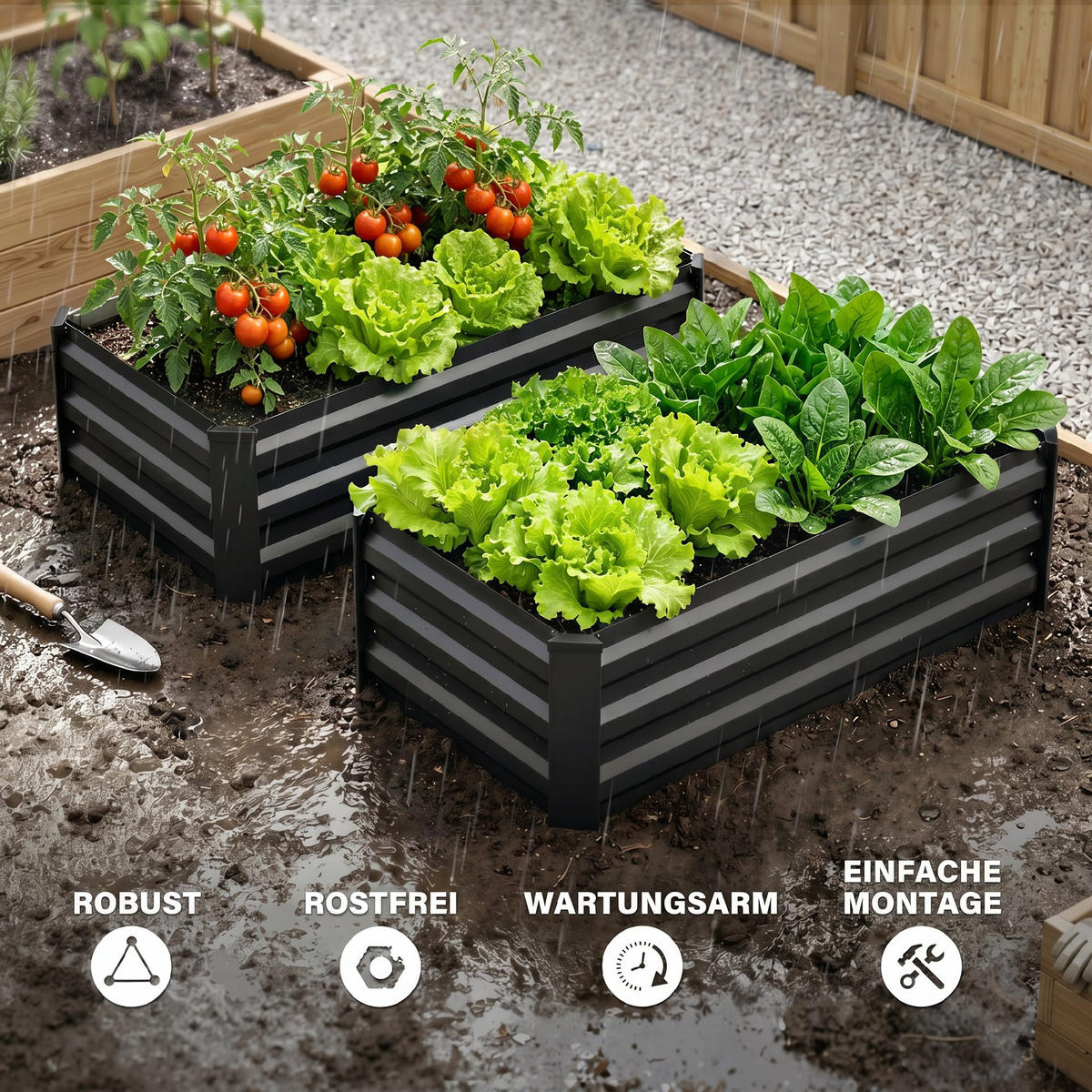 HOCHBEET DE-05271 2er-Set, offener Boden, Stahl Dunkelgrau - Dunkelgrau, Metall (100/30/60cm) - ComfortXL