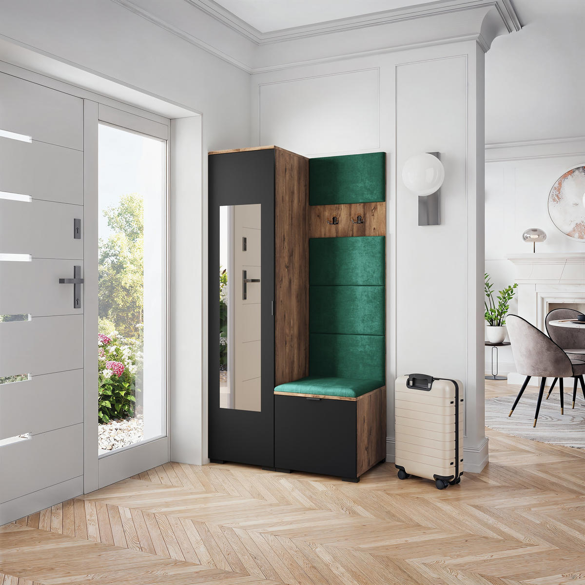 GARDEROBENSCHRANK VIRA 95/181/51 cm Modern Garderobe-Set Eiche Lefkas - Eichefarben/Schwarz, Holzwerkstoff (95/181/51cm) - MASSENO