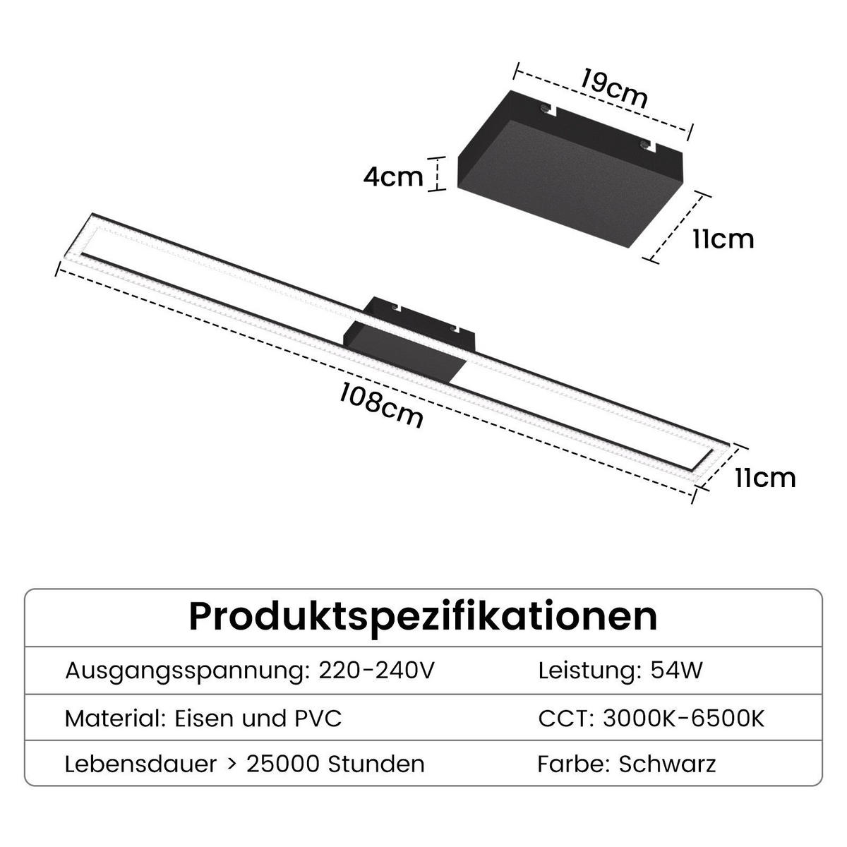 LED-DECKENLEUCHTE Helga 108/11/5 cm - Schwarz, Metall (108/11/5cm) - Nettlife