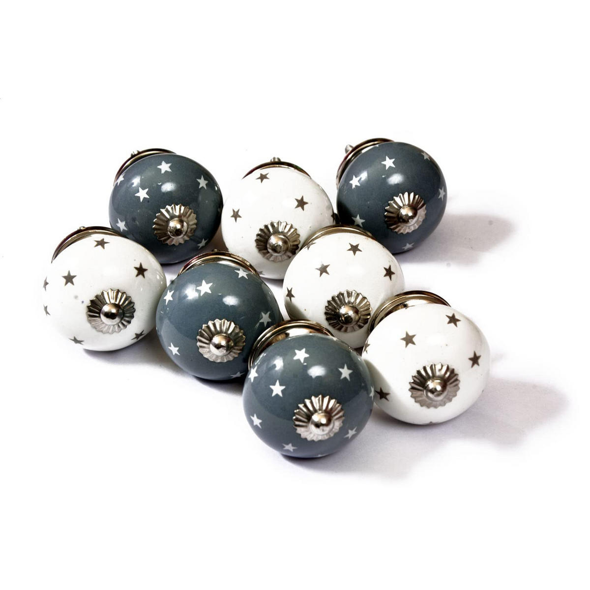 KERAMIKKNÖPFEN Set mit 8 in Weiß und Grau 40 mm Durchmesser. - Hellblau, Keramik (4/4/6.9cm) - Nacnic