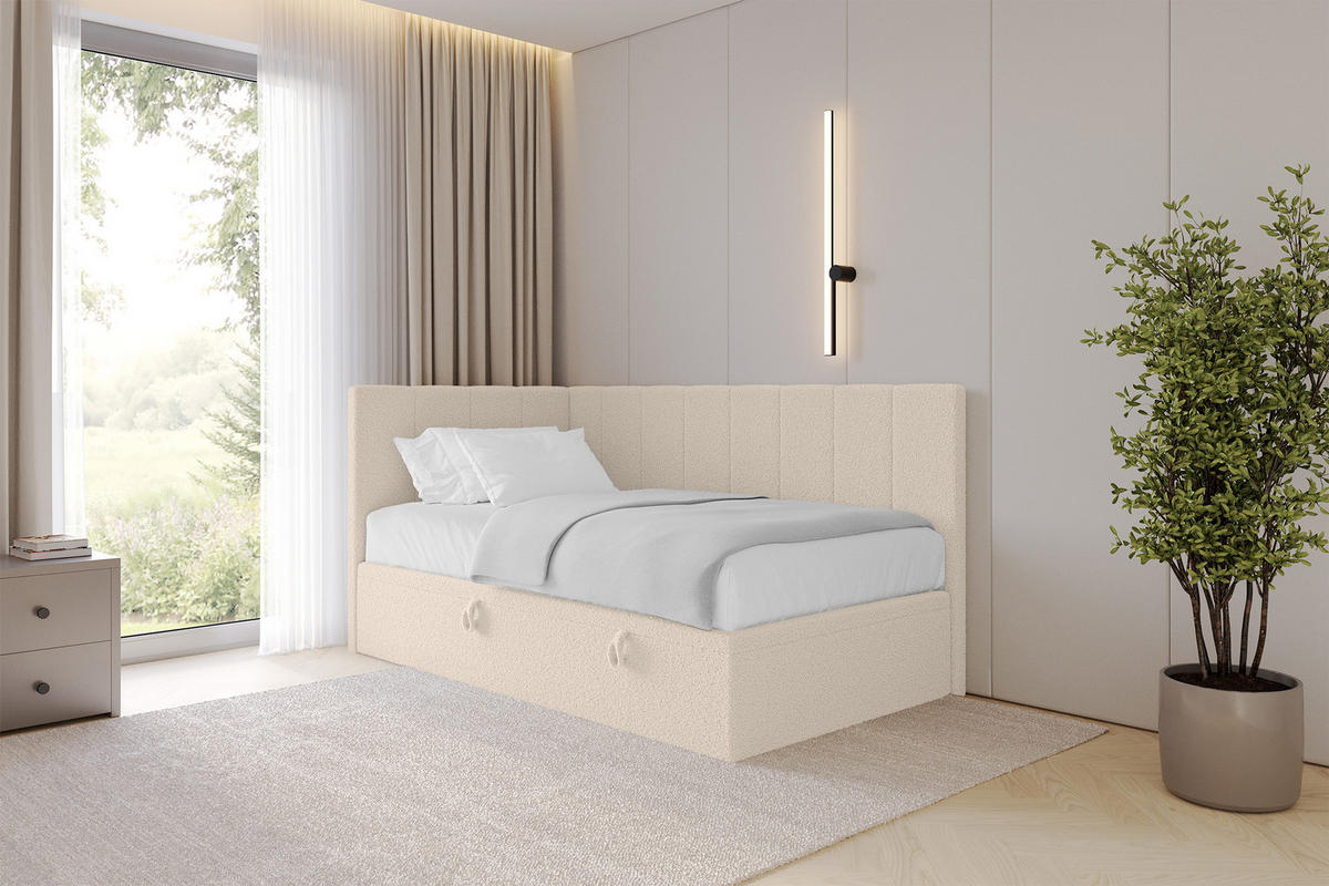 EINZELBETT Jugendbett mit Bettkasten Rechts, ohne Matratze - LOVY 80x200 Dunkelbeige - Mokka, Holzwerkstoff/Textil (80/200cm) - ALTDECOR