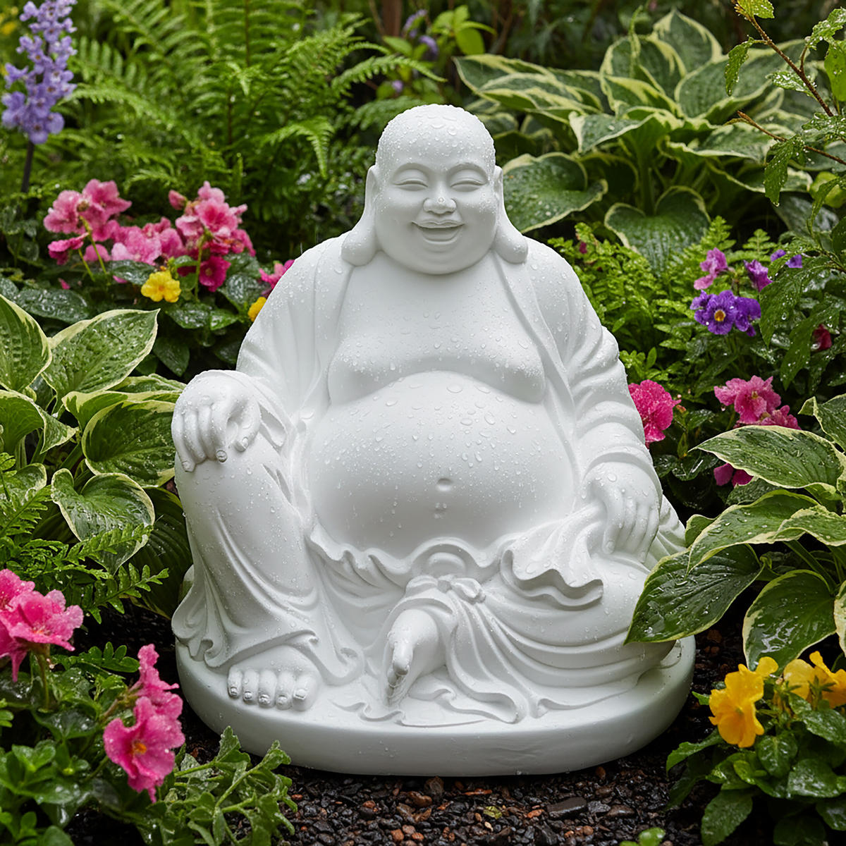 BUDDHA Figur - Weiß, Kunststoff (43/45/43cm) - Relaxdays