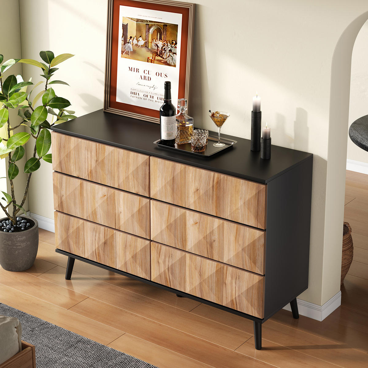 SIDEBOARD Schwarz Holzoptik erhabene Türen modern - Multicolor, Holzwerkstoff (40/85/120cm) - FLIEKS