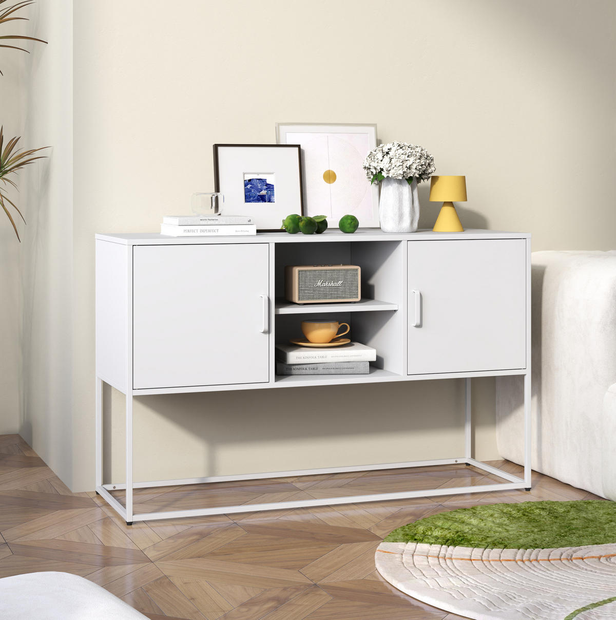 SIDEBOARD 120/40/75 cm, 6 Fächer, weißes Metall mit Pulverbeschichtung, Weiß - Weiß, Metall (120/75/40cm) - Redom