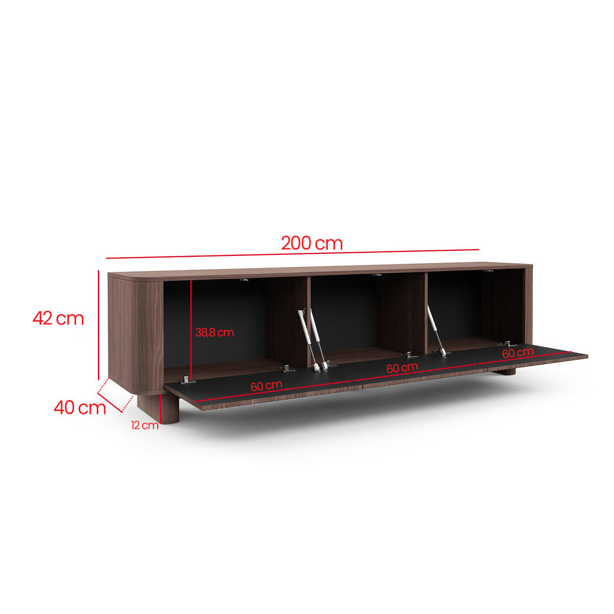 TV-SCHRANK Hängende RTV Kommode 200 cm Misterio mit Lamellen Nussbaum Lincoln - Braun, Holzwerkstoff (200/42/40cm) - Jerpax