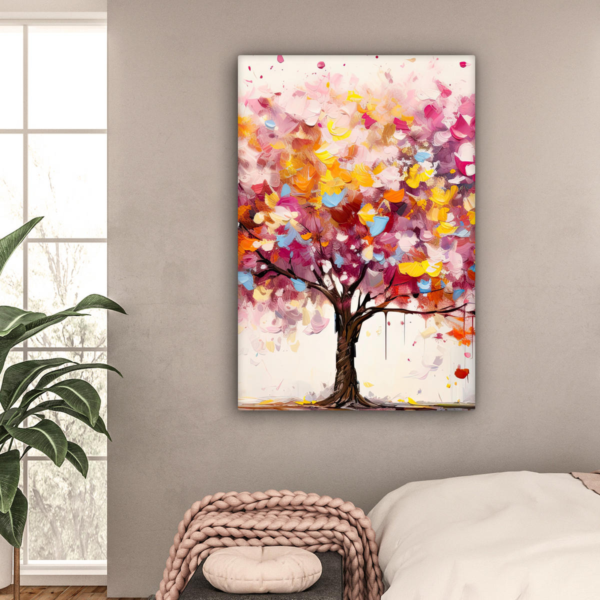LEINWANDBILD Aquarell - Baum - Kunst - Abstrakt Deko Groß 90x140 cm - Multicolor, Textil (90/140cm) - MuchoWow