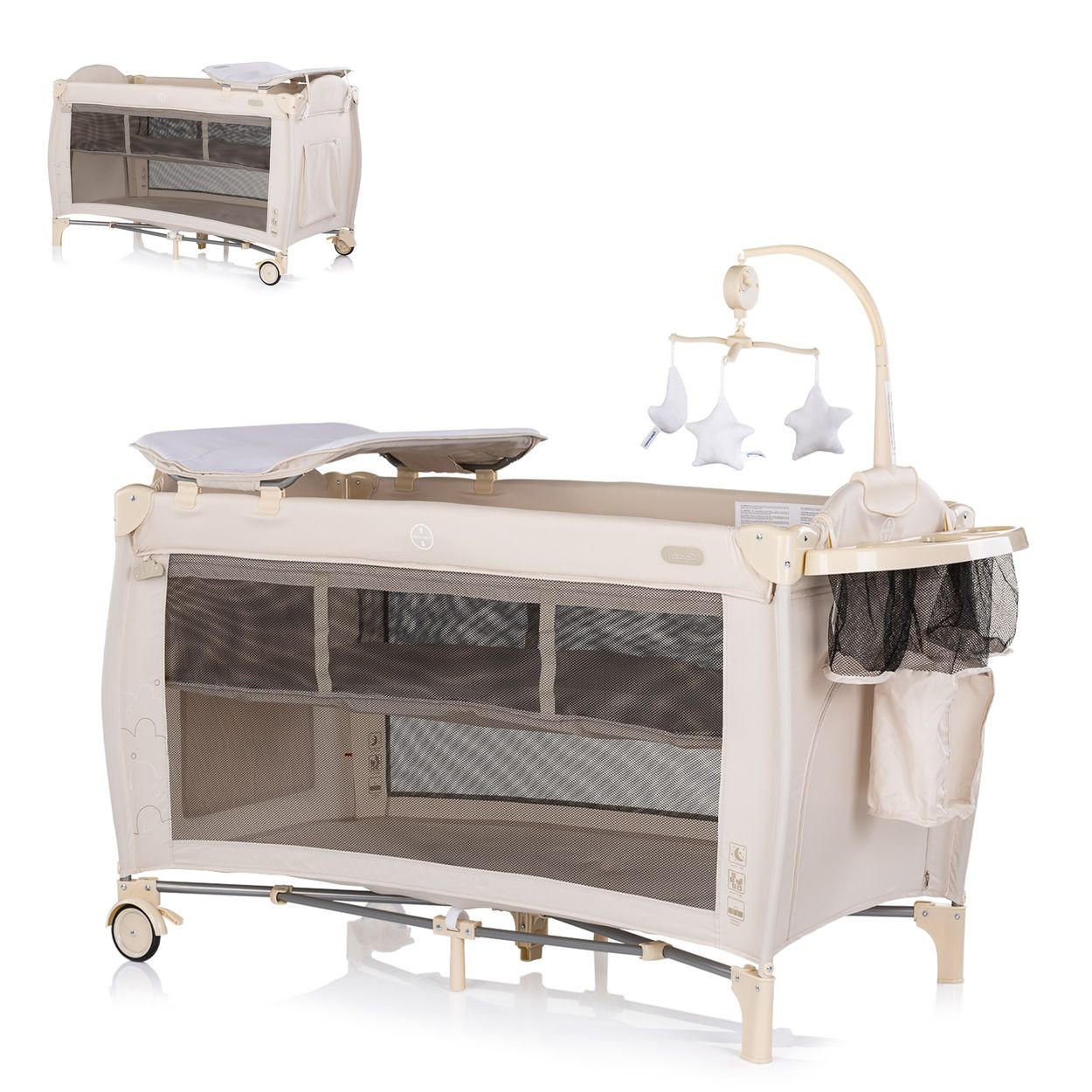 REISEBETT Bella creme 2 Ebenen seitlicher Eingang Musikmobile Wickelauflage - Beige, Kunststoff (60/120cm) - Chipolino