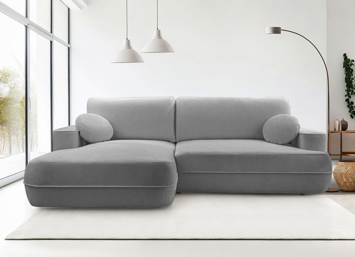 ECKCOUCH L Form Peoni Hellgrau 267/168/87 cm mit Schlaffunktion L - Hellgrau/Schwarz, Kunststoff/Textil (168/267cm) - AX Living