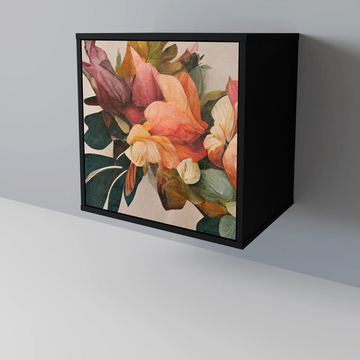 SIDEBOARD STYLISH BEAUTY, Schwarz, 57,5x42x72,5 cm, Schwarze Metallfüße - Multicolor/Schwarz, Holzwerkstoff/Metall (57.5/72.5/42cm) - SpaceRebels