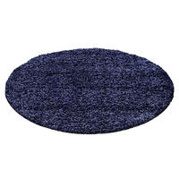 TEPPICH Hochflor Unifarben Polypropylen Wohnzimmer Shaggy Marineblau Rund 160x160 - Blau, Textil (160/160cm) - KADIMA DESIGN