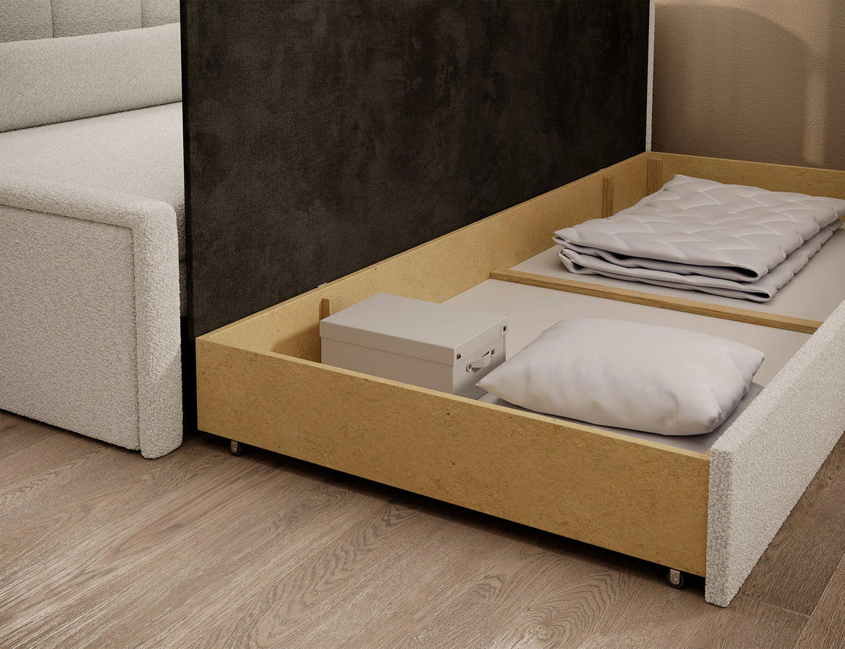 SCHLAFSOFA FULGEO mit Schlaffunktion & Bettkasten – Modernes 3-Sitzer Sofa, Liegefläche 200 x 150 cm - Weiß, Kunststoff (214/82/77cm) - Wohnideebilder
