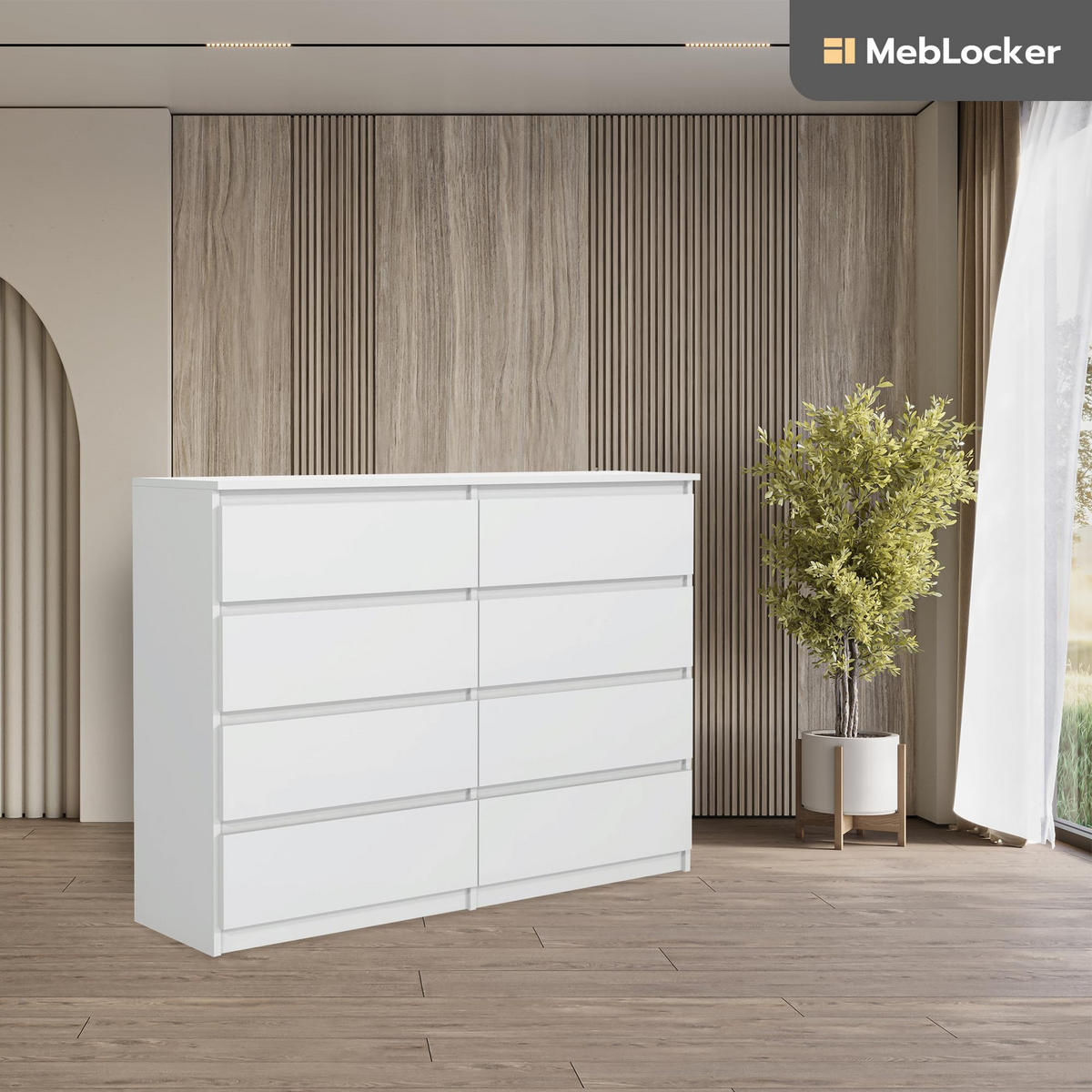 KOMMODE mit 8 Schubladen 140 cm Weiß - Weiß, Holzwerkstoff (138.5/101.5/39cm) - MebLocker