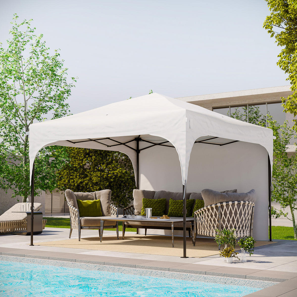 PAVILLON mit dreifach verstellbarer Höhe, 3x3m,weiß - Weiß, Metall (300/265/300cm) - Vallsero