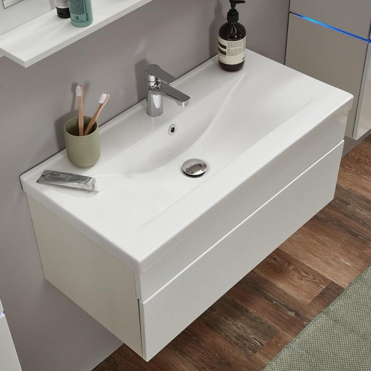 BADMÖBEL WANGEROOGE BIG S - Farbe: Weiß, Größe: S - Weiß, Holz/Keramik (33/41/80cm) - Home Deluxe