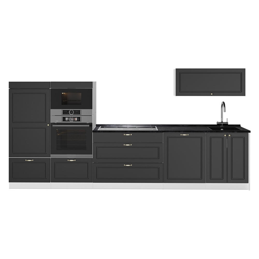 KÜCHENZEILE Fame-Line, Anthrazit-Gold Landhaus/Weiß, 340 cm ohne Arbeitsplatte - Anthrazit/Weiß, Holzwerkstoff (340/153.6/51.6cm) - Vicco