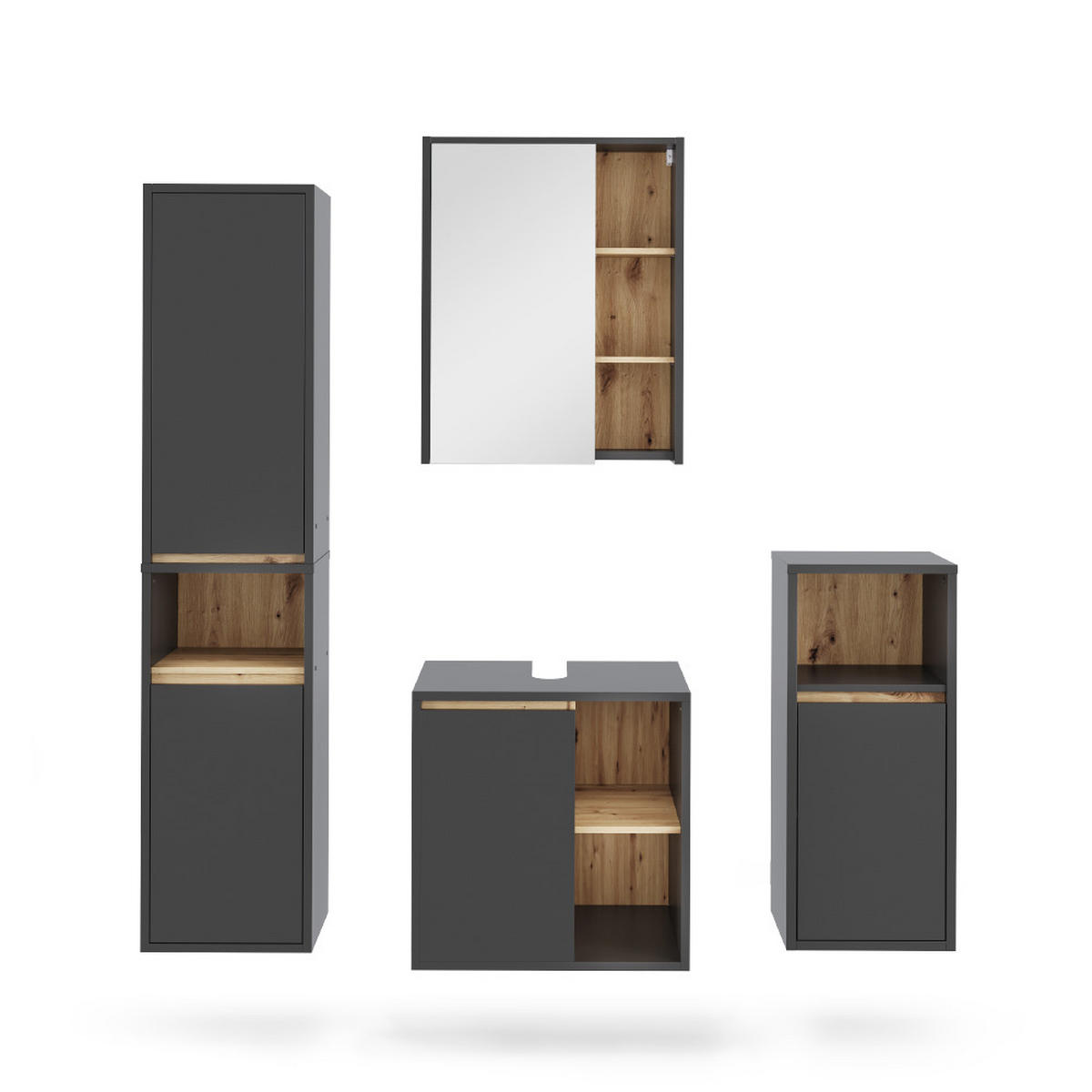 SADA KOUPELNOVÉHO NÁBYTKU Viola Grey/Artisan - šedá/dub artisan, kompozitní dřevo (60/60/45.5cm) - Vicco