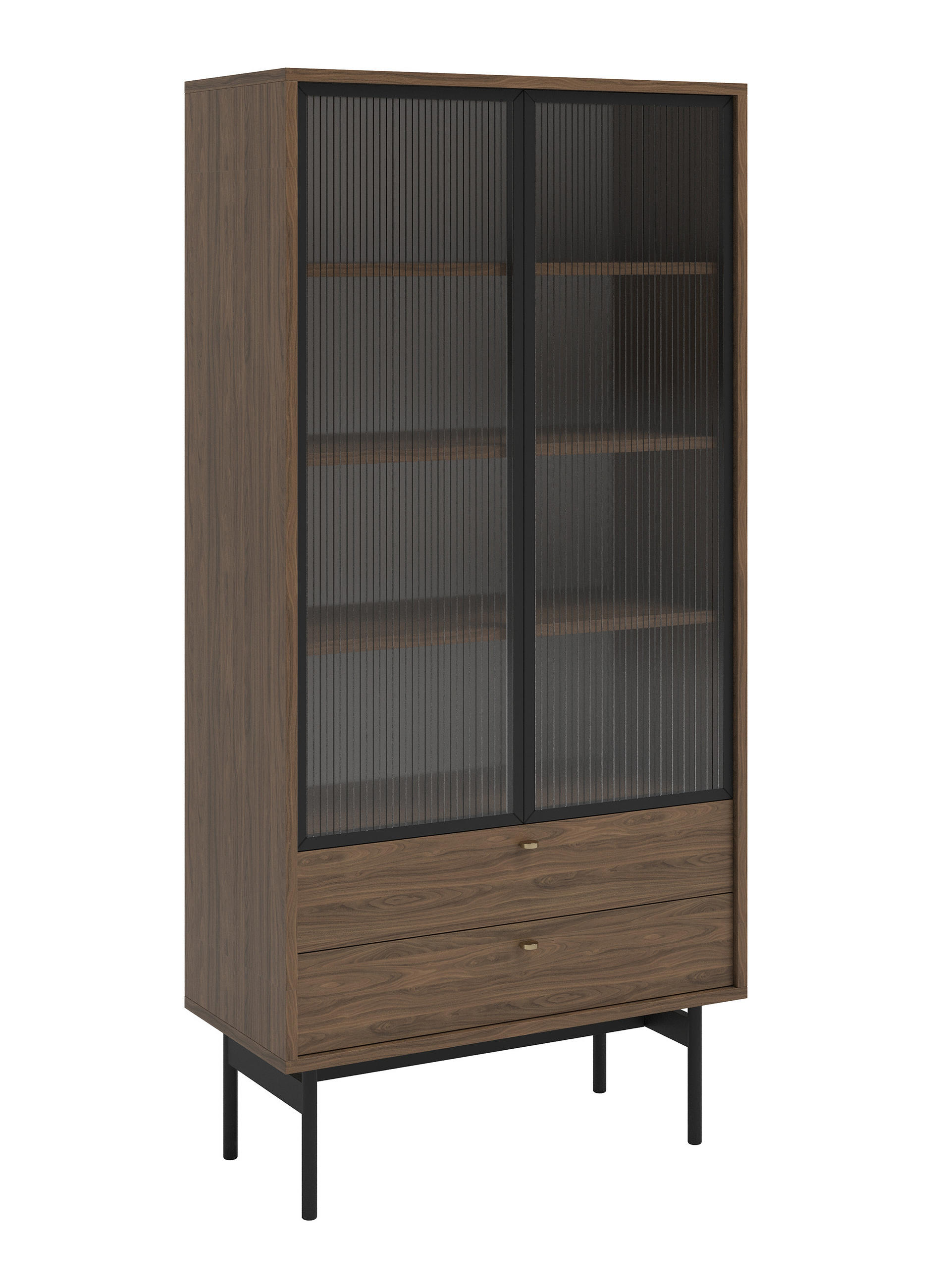 VITRINE Olar Holzoptik Carini Nussbaum 85 cm - Goldfarben/Schwarz, Holzwerkstoff/Metall (85/179/41cm) - Selsey