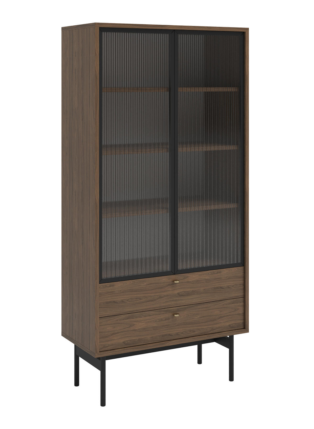 VITRINE Olar Holzoptik Carini Nussbaum 85 cm - Goldfarben/Schwarz, Holzwerkstoff/Metall (85/179/41cm) - Selsey