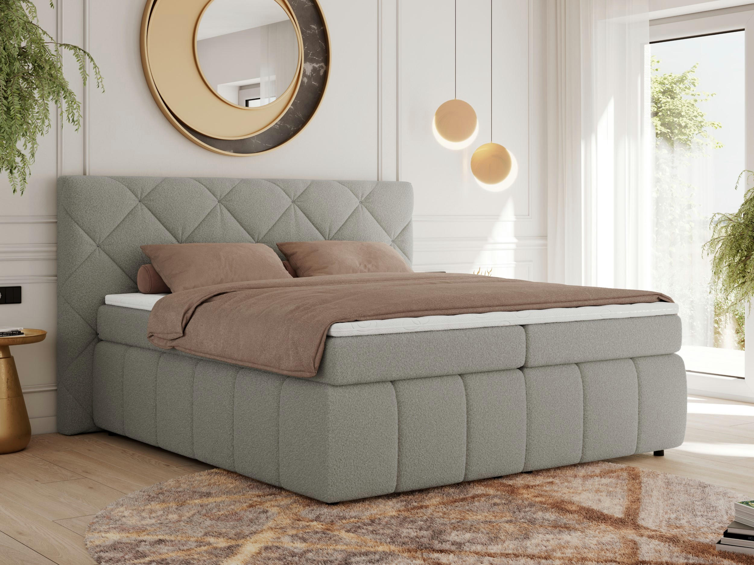 BOXBETT RITA 140/200 - Hellgrau Boucle - H3 - Hellgrau, Holz/Textil (140/200cm)