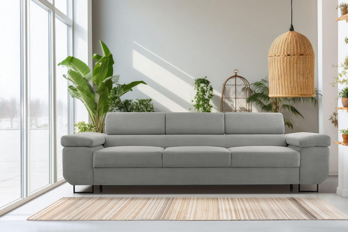3-SITZER SOFA Capurso Beige Cord - Beige/Schwarz, Textil/Metall (274/90/98cm) - Selsey