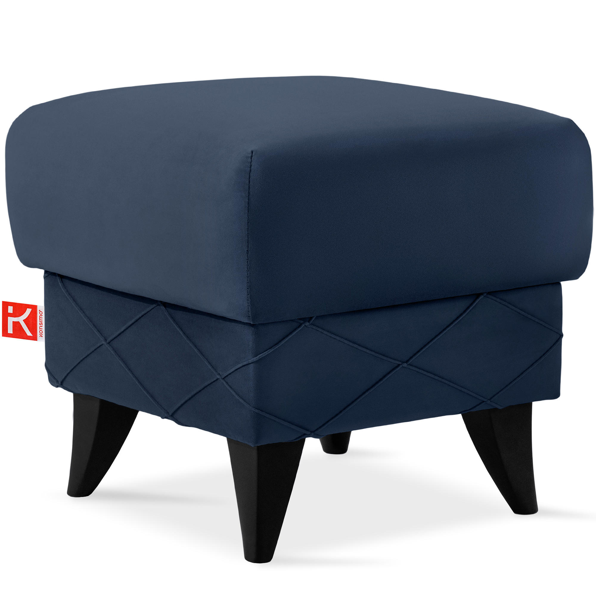 HOCKER GUSTAVO III Fußstütze, Velours, Dunkelblau - Dunkelblau, Holz/Holzwerkstoff (53/49/53cm) - KONSIMO®