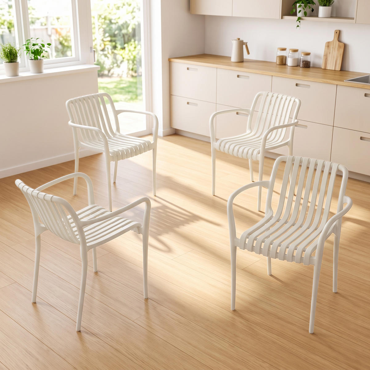 GARTENSTÜHLE 4er Set Kunststoff Cremeweiß - Creme, Kunststoff (55/81.5/58.5cm) - Outsunny