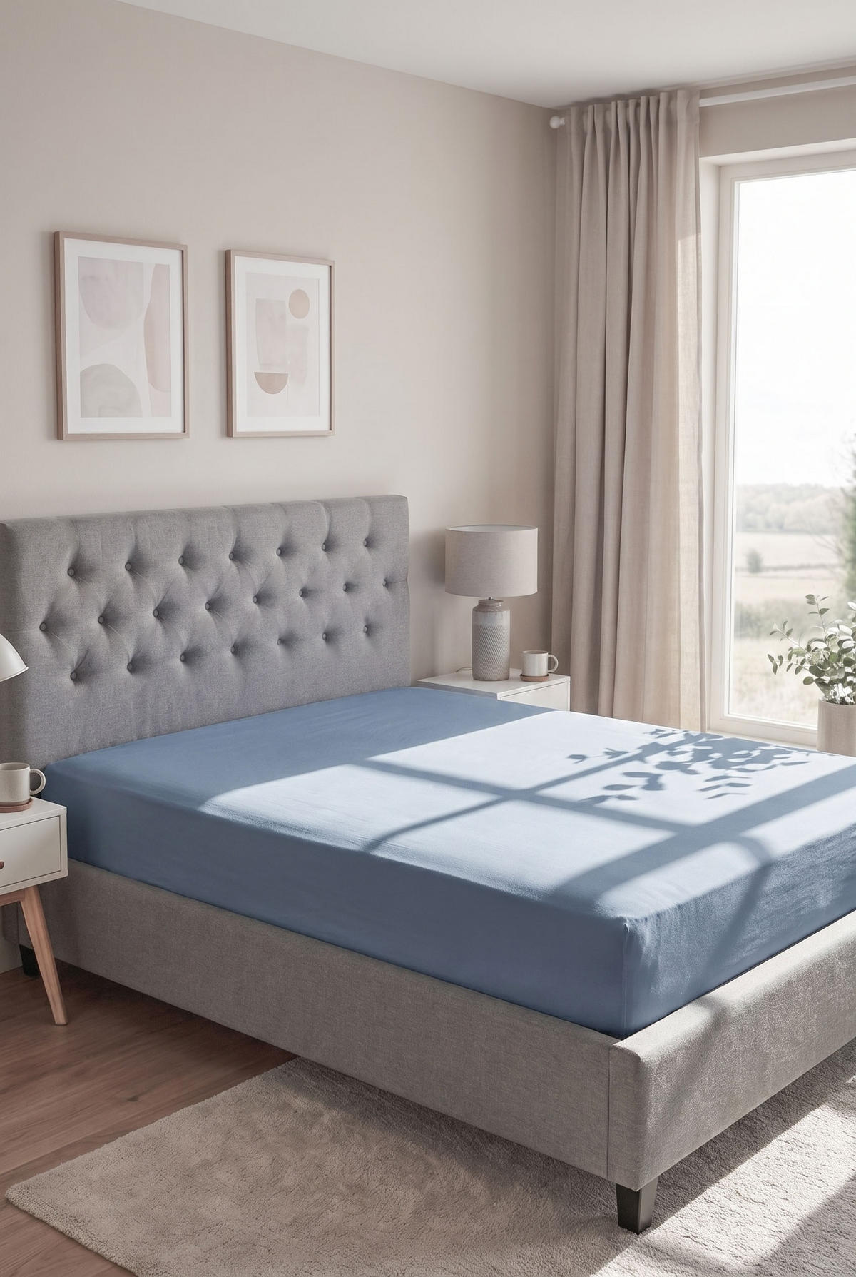 SPANNBETTTUCH Premium Jersey azurblau, 90x190 cm - 100x200 cm - Blau, Textil (100/200cm) - biberna