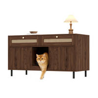 SIDEBOARD Nussbaumfarben 120×50×65 cm, multifunktionaler Katzentoilettenschrank mit Rattan-Details - Nussbaumfarben, Holzwerkstoff (120/65/50cm) - Luhomfu