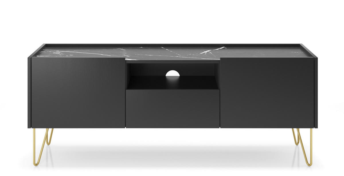 TV-SCHRANK 144 cm mit Schublade Olven, goldene Beine, Schwarz - Schwarz, Holz (144/55/37cm) - Emporius