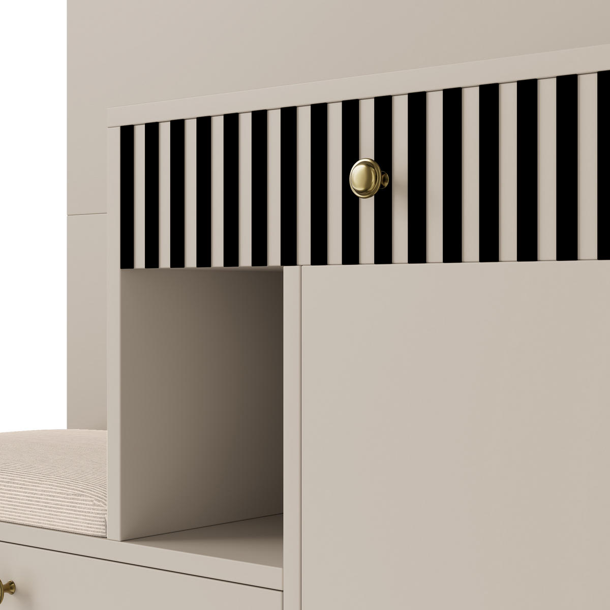 GARDEROBE-SET in Weiß Garderobenschrank mit Spiegel für Eingangsbereich und Flur, B110/T37/H185.5 cm - Beige, Glas/Holzwerkstoff (111/185.5/37cm) - STILVORA