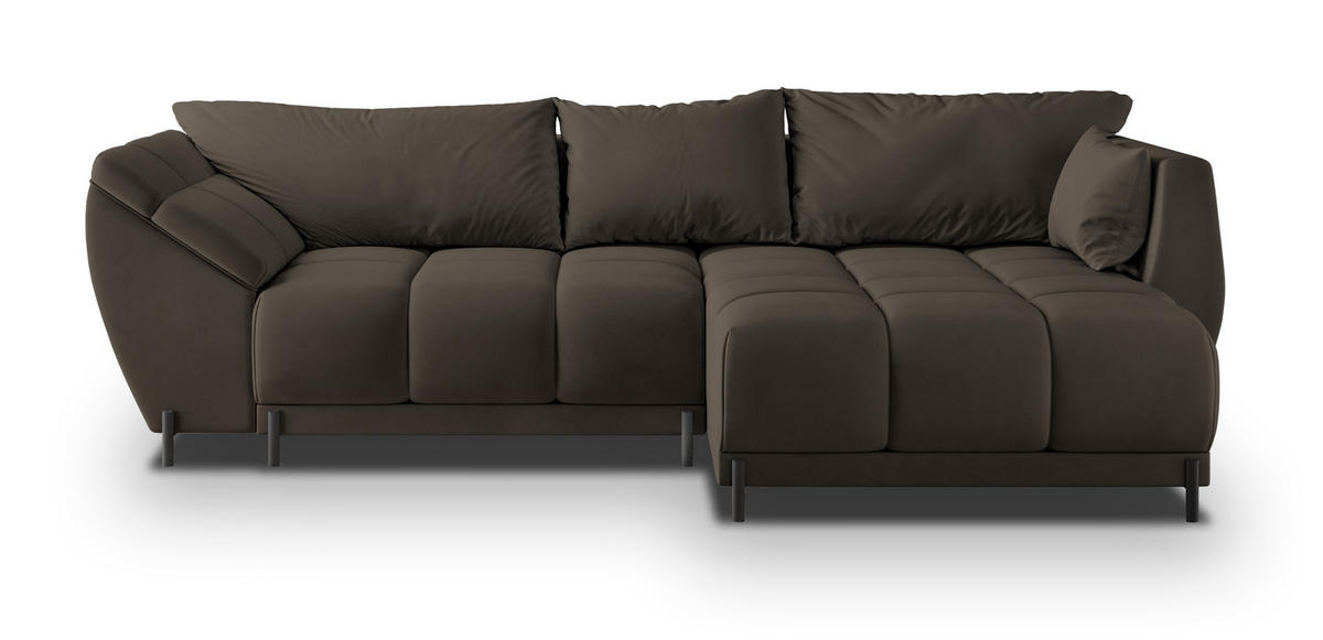 ECKSOFA VESTANO R-S Braun Velours-Stoff mit Schlaffunktion - Braun, Holz (287/182cm) - MASSENO