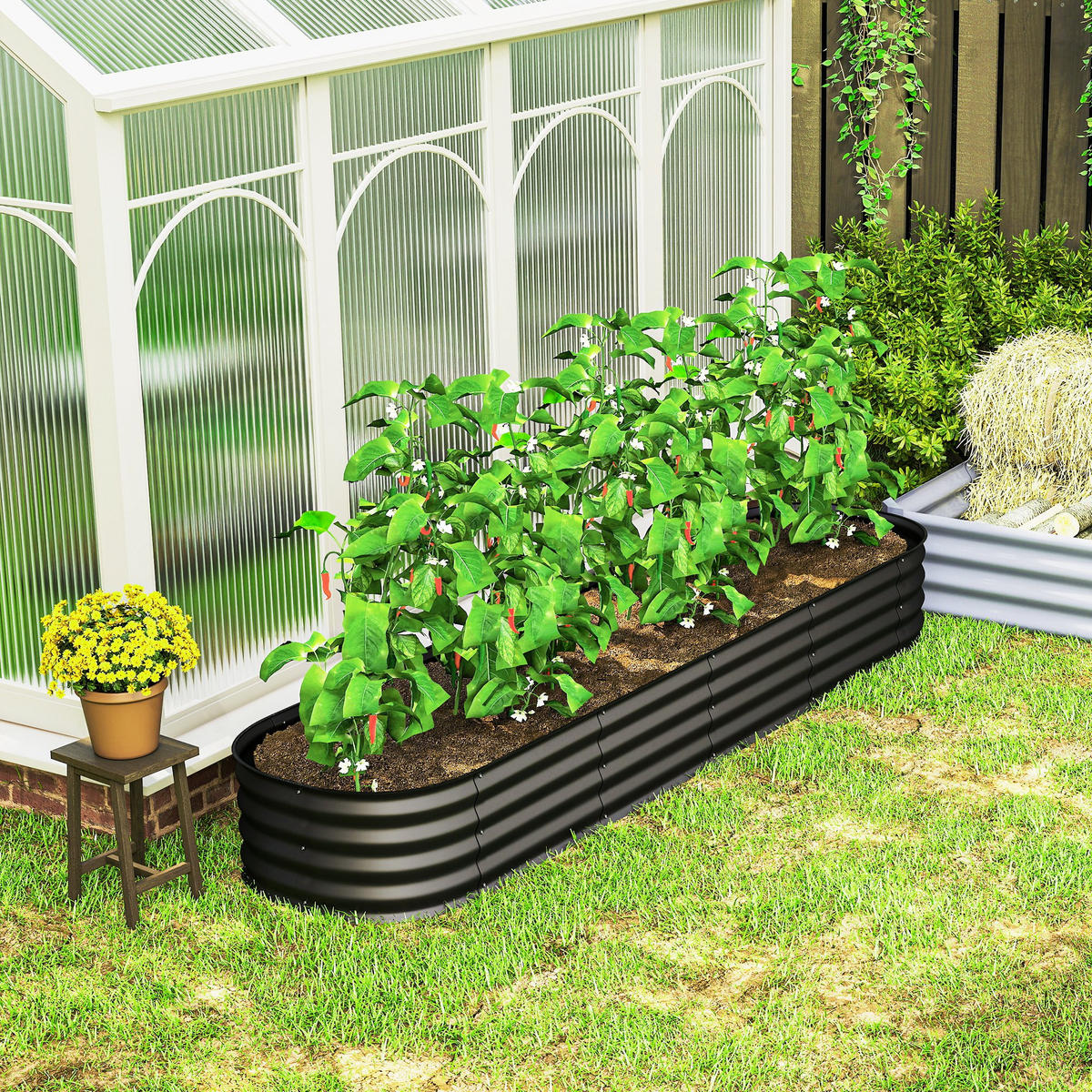 HOCHBEET DE-12150 modular 240/62/30 cm mit Gummikante Anthrazit - Schwarz, Metall (240/30/62cm) - ComfortXL