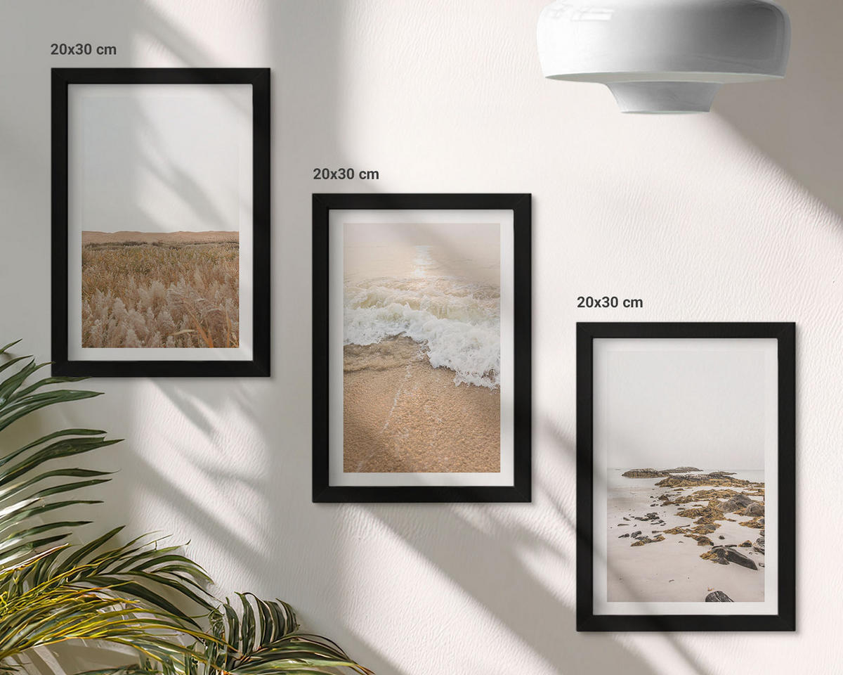 WANDBILDER 3er-Set - 20x30 cm Schwarzer Rahmen - Strandwellen, Steine, Sommer - Schwarz, Kunststoff (20/30cm) - ArtPrintCave