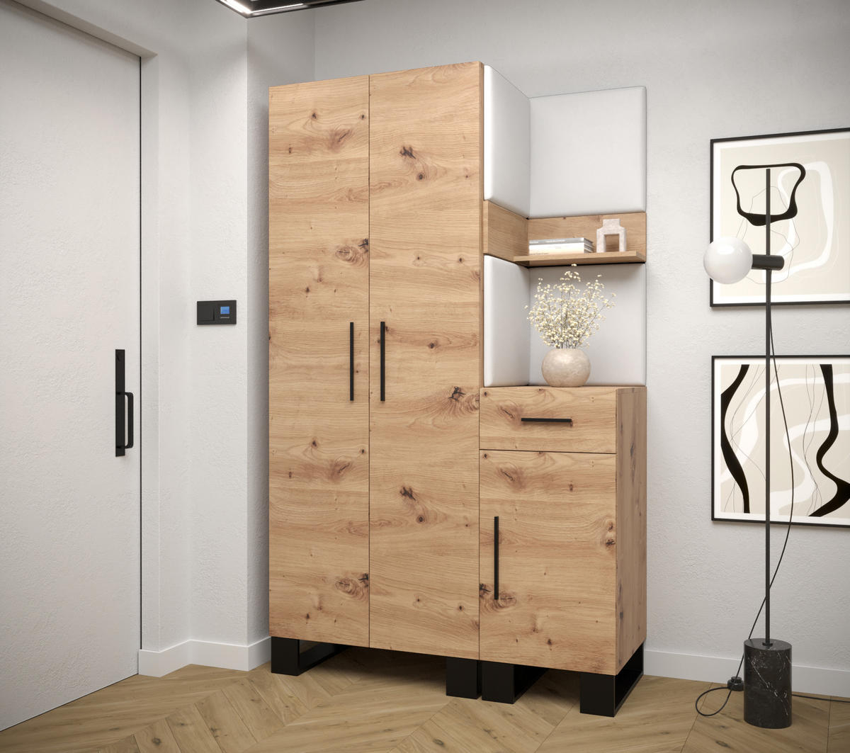 GARDEROBEN-SET 196/116/45,6 - Schwarz/Eiche Artisan, Holz/Kunststoff (116/196/45.6cm) - Abiks Möbel