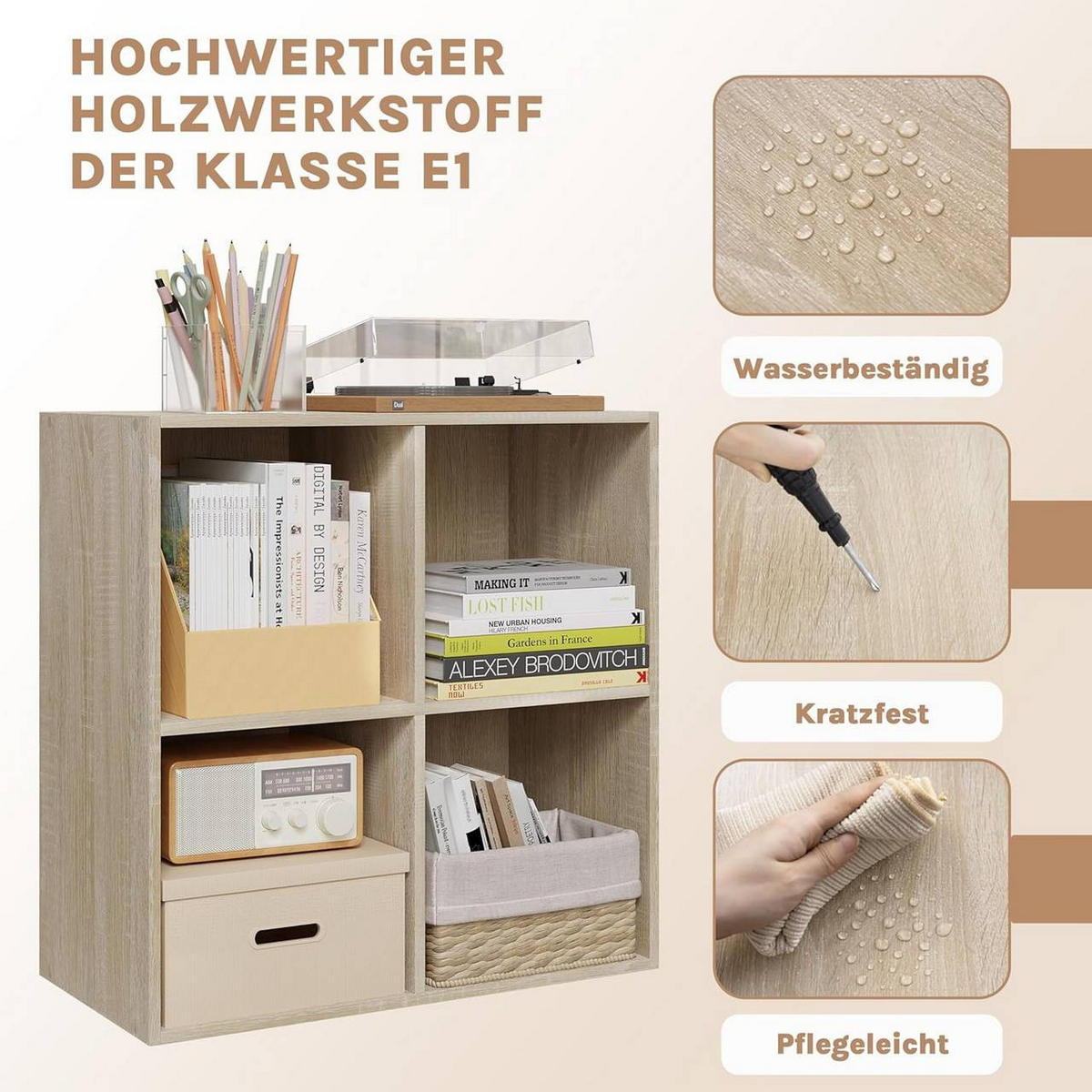 BÜCHERREGAL mit 4 Fächer, Holzwerkstoff, Helle Eiche - Eichefarben, Holzwerkstoff (59.6/59.8/29cm) - Woltu
