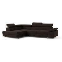 ECKSOFA FAVIEN L-S Braun Velours-Stoff mit Schlaffunktion - Braun, Holz (257/190cm) - MASSENO