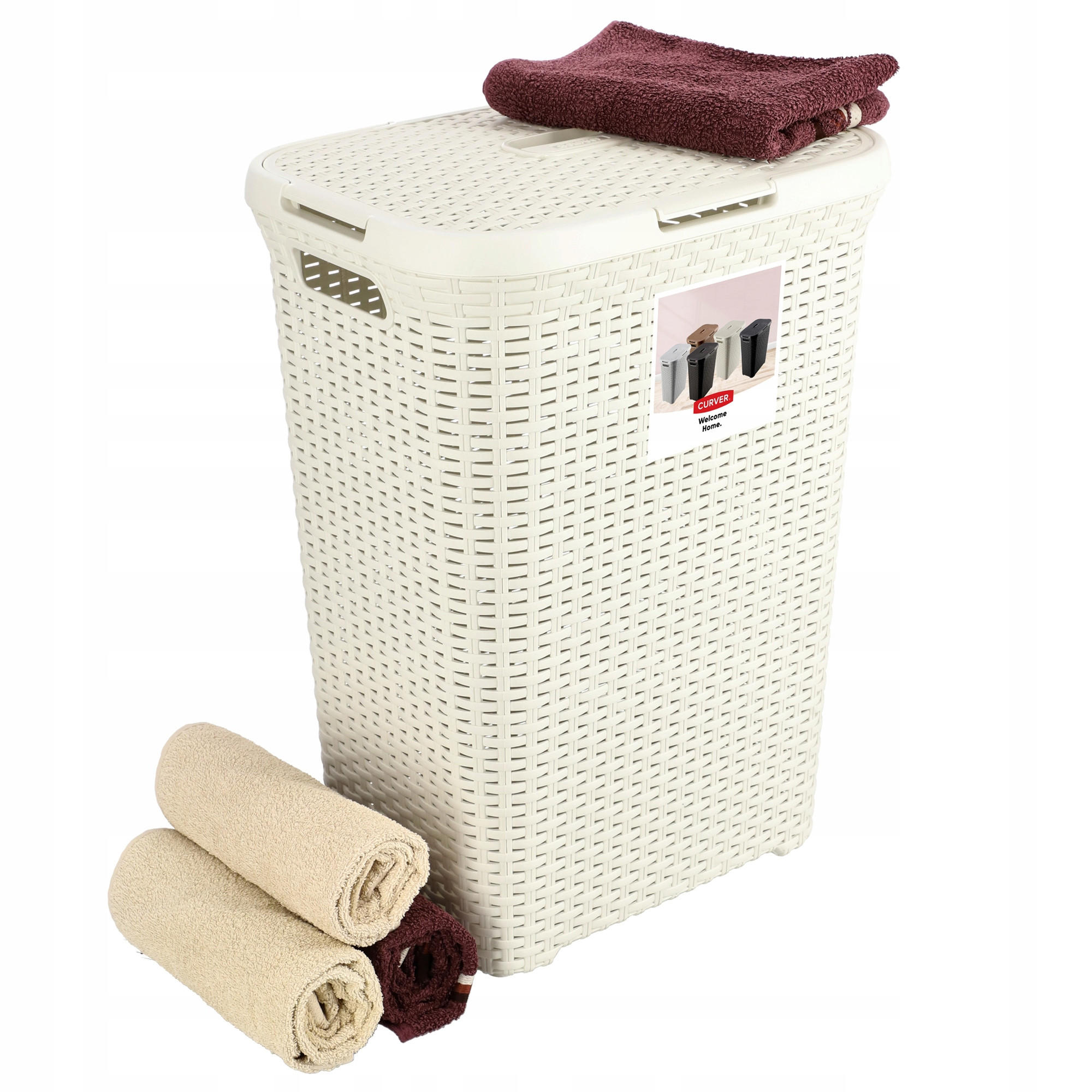 WÄSCHEKORB mit Deckel 60L, creme - Creme, Kunststoff (45/61cm) - KADAX