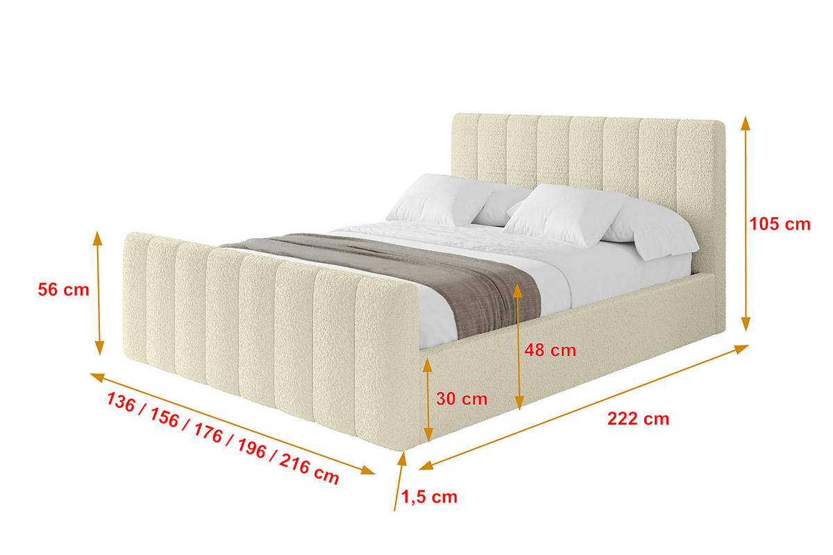 POLSTERBETT mit Bettkasten, Fußteil und Lattenrost, Boxbett mit Matratze H3/H4 - STERA-Z 140x200 Beige - Hellbraun, Holzwerkstoff/Textil (140/200cm) - ALTDECOR