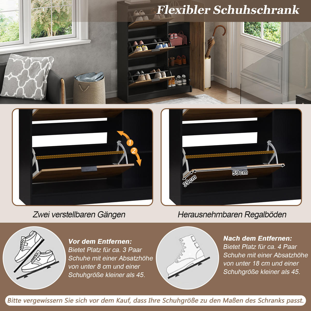 SCHUHSCHRANK Naturholzfarbe und Schwarz 100/30/130 cm - Naturfarben, Holzwerkstoff (100/130/30cm) - PANGIVO