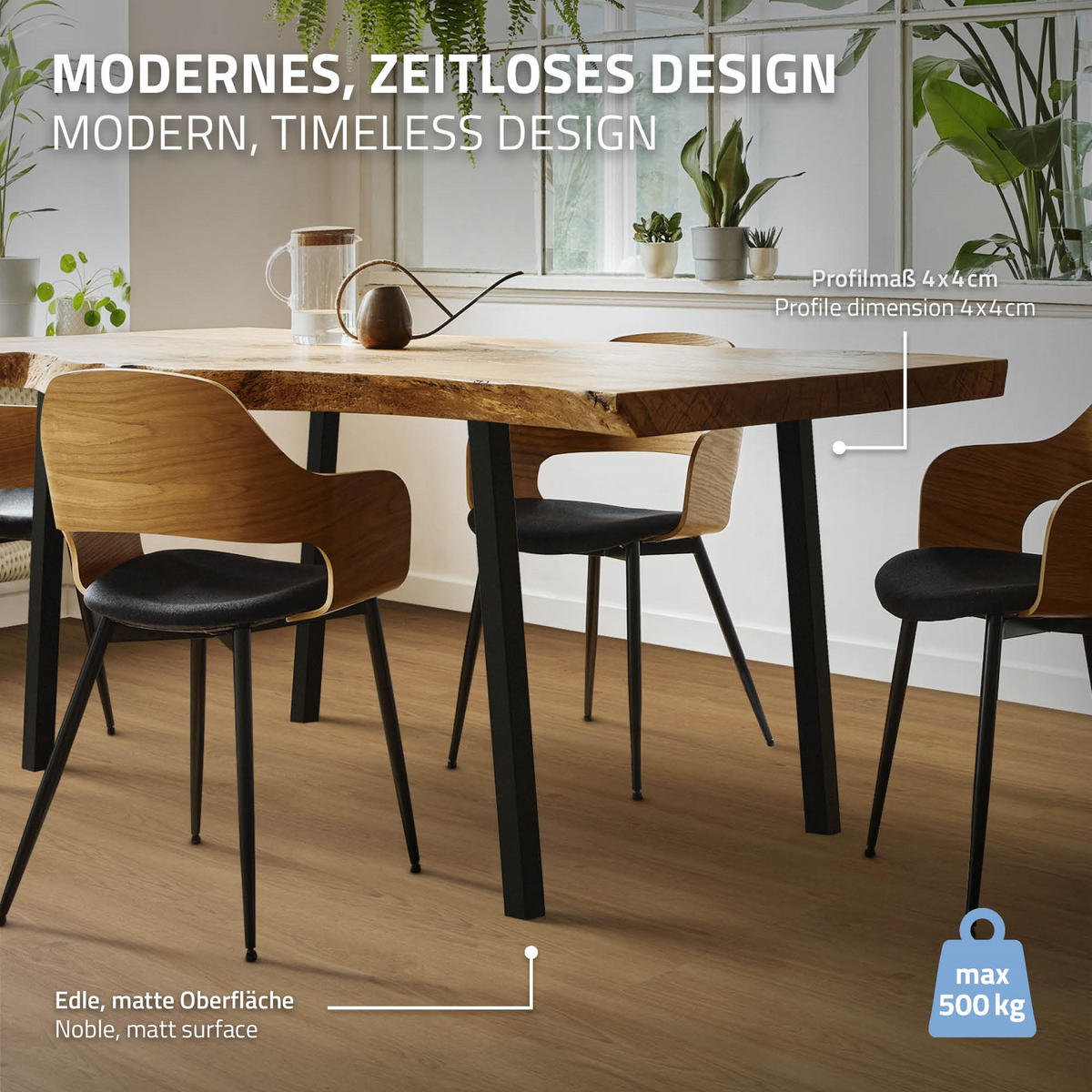 TISCHBEINE 4er Set I-96GRAD-Design H:72 cm Schwarz 4x4 cm - Schwarz, Metall (4/72/4cm) - ML-DESIGN