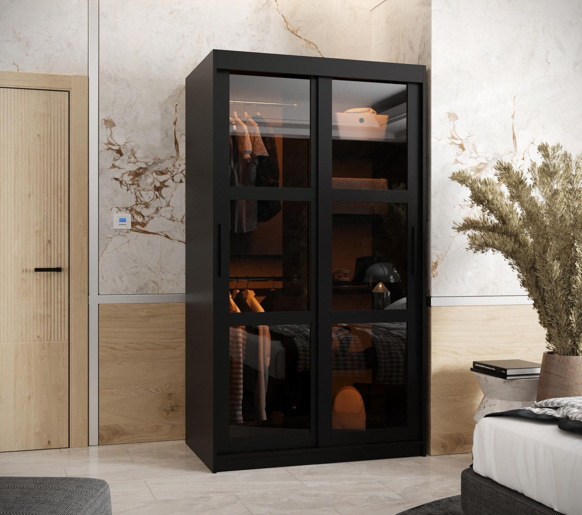 SCHWEBETÜRENSCHRANK 200/100/62 2-türig - Schwarz, Holz/Kunststoff (100/200/62cm) - Abiks Möbel