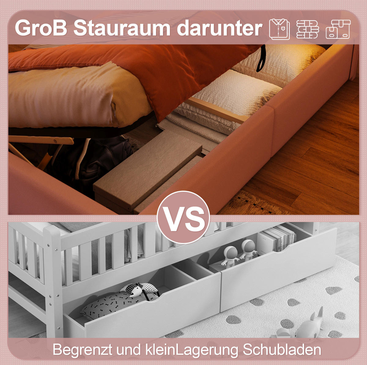 POLSTERBETT 90/200 cm Rosa aus PU mit LED-Lichtband und Stauraum - Pink, Kunststoff (90/200cm) - OKMYHOME