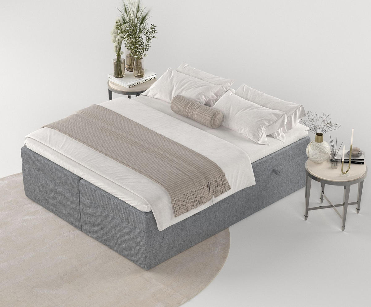 BOXBETT Lennon Grau 180/200 cm im Webstoff - Schwarz/Grau, Holz/Holzwerkstoff (180/200cm) - Maison de Reve