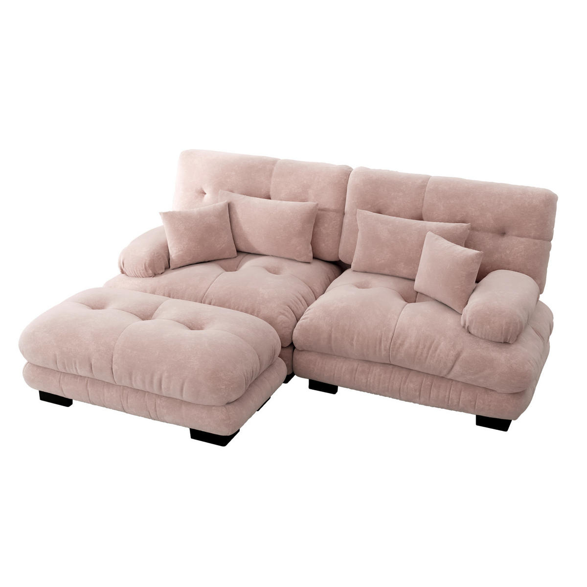 ECKSOFA modular mit beweglichen Ottomane, breiten Polsterarmlehnen und Kissen aus Chenille, Pink - Pink, Textil (220/145cm) - Redom