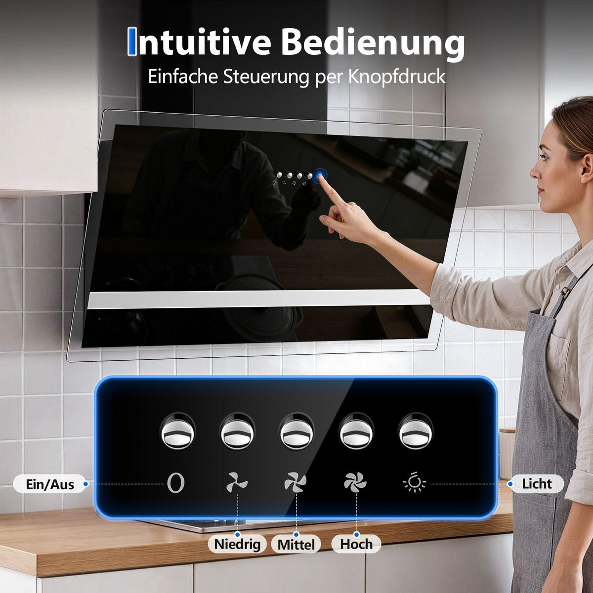 DUNSTABZUGSHAUBE Schwarz mit LED-Beleuchtung, Filter, Umluftfunktion - Schwarz, Metall (40.51/47.01/65.5cm) - Korfee