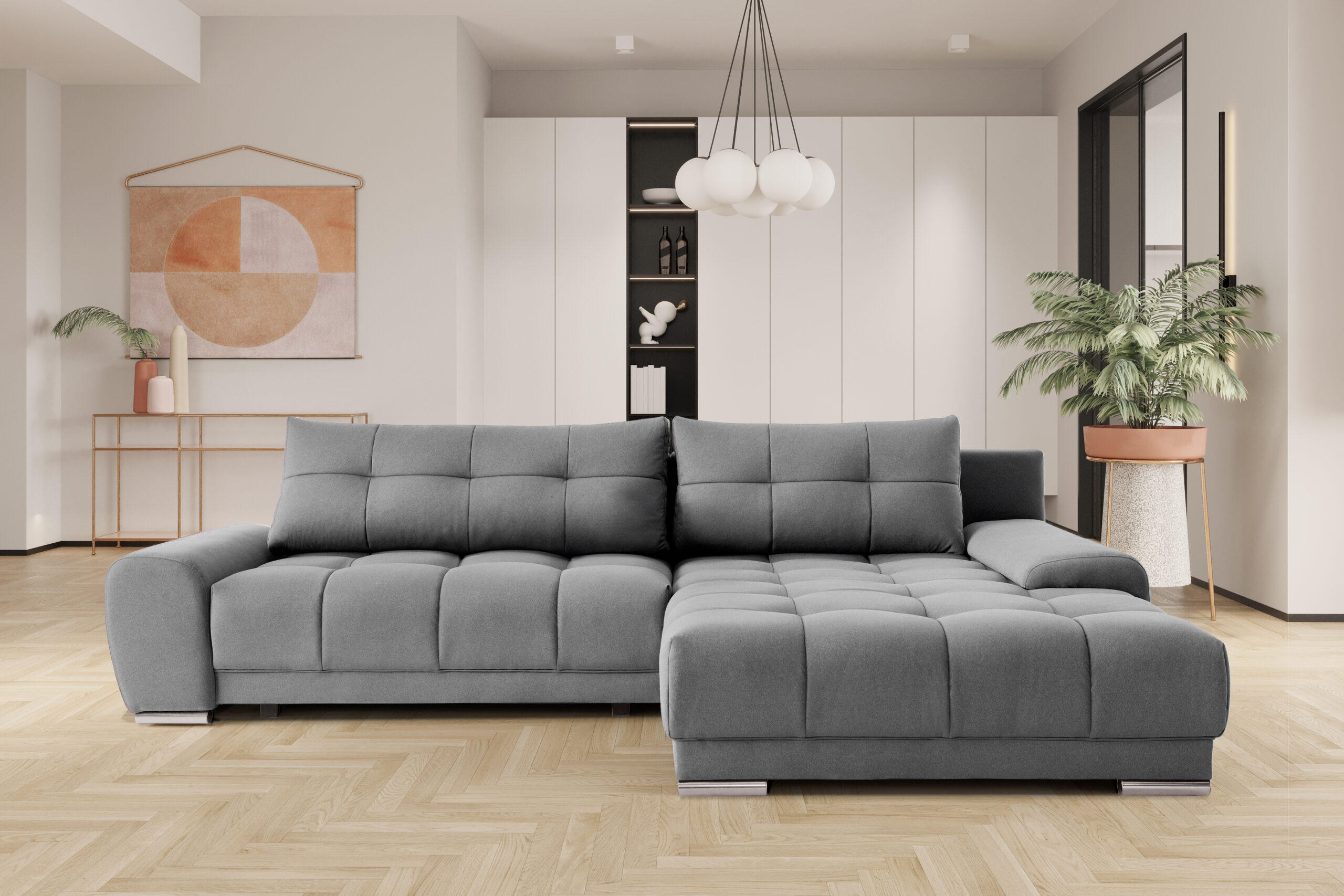 ECKSOFA WAVE Mit Schlaffunktion, Stoff SORO, Grau Rechts - Grau, Holz (281/105cm) - Kaiser Möbel
