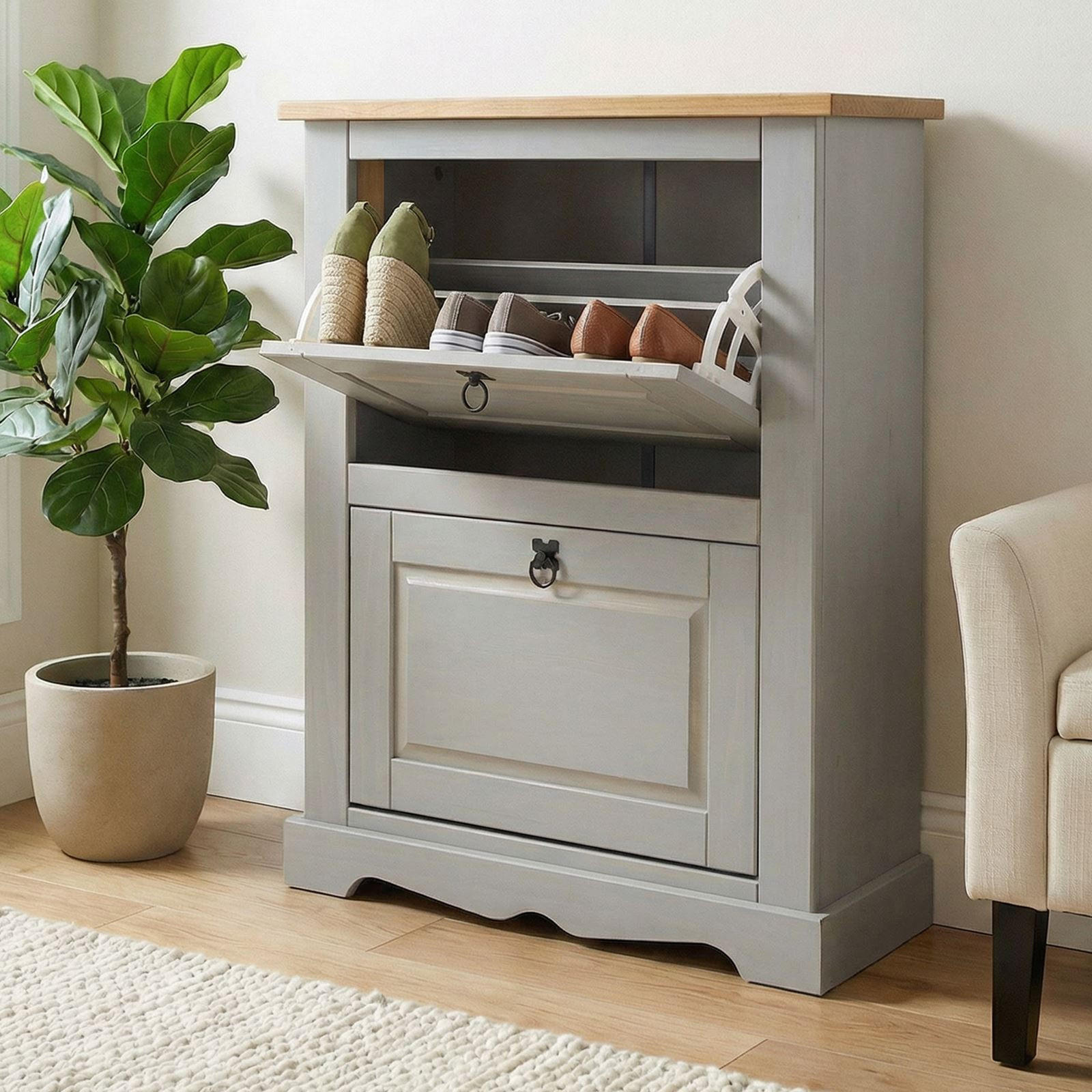 SCHUHKIPPER TEQUILA - Braun/Grau, Holz (73/95/26cm) - IDIMEX