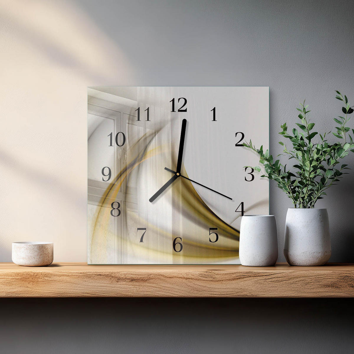 WANDUHR 30x30 cm - Abstrakte Linien - Gelb, Glas (30/30/0.4cm) - TULUP