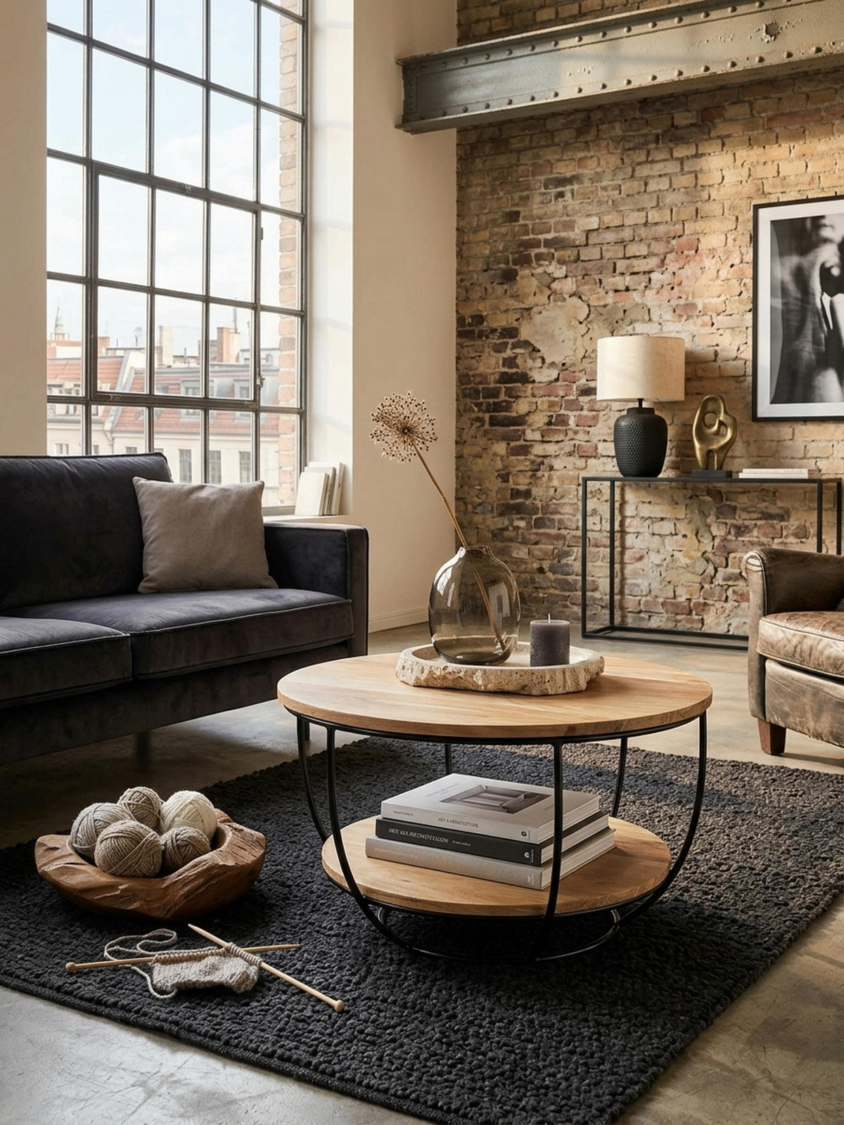 COUCHTISCH Industrial, Akazienholz mit schwarzen Edelstahlbeinen, handgefertigt - Beige/Schwarz, Holz/Metall (60/60/34cm) - KADIMA DESIGN